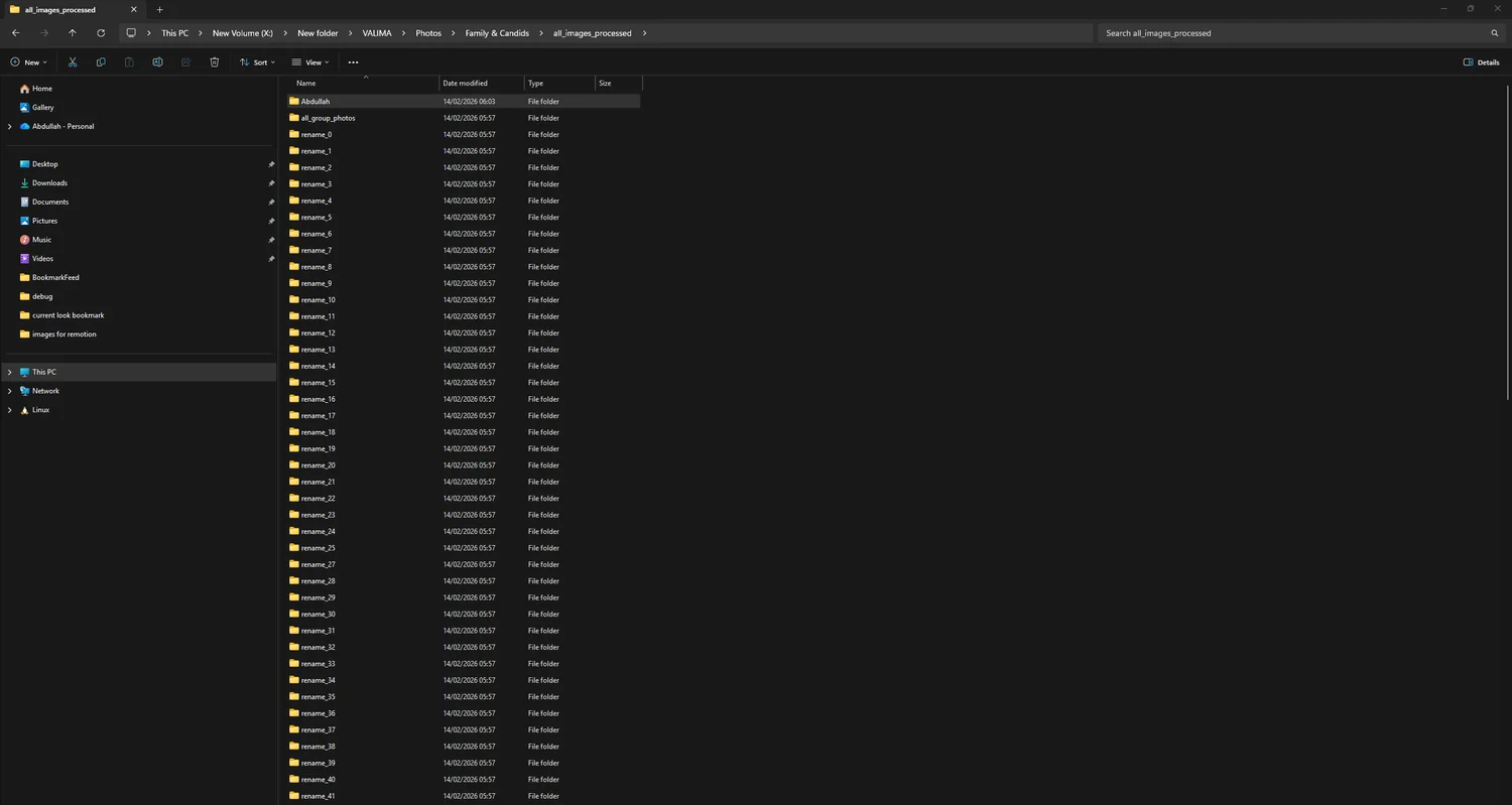 Explorer window showing person folders generated by Sort Moments